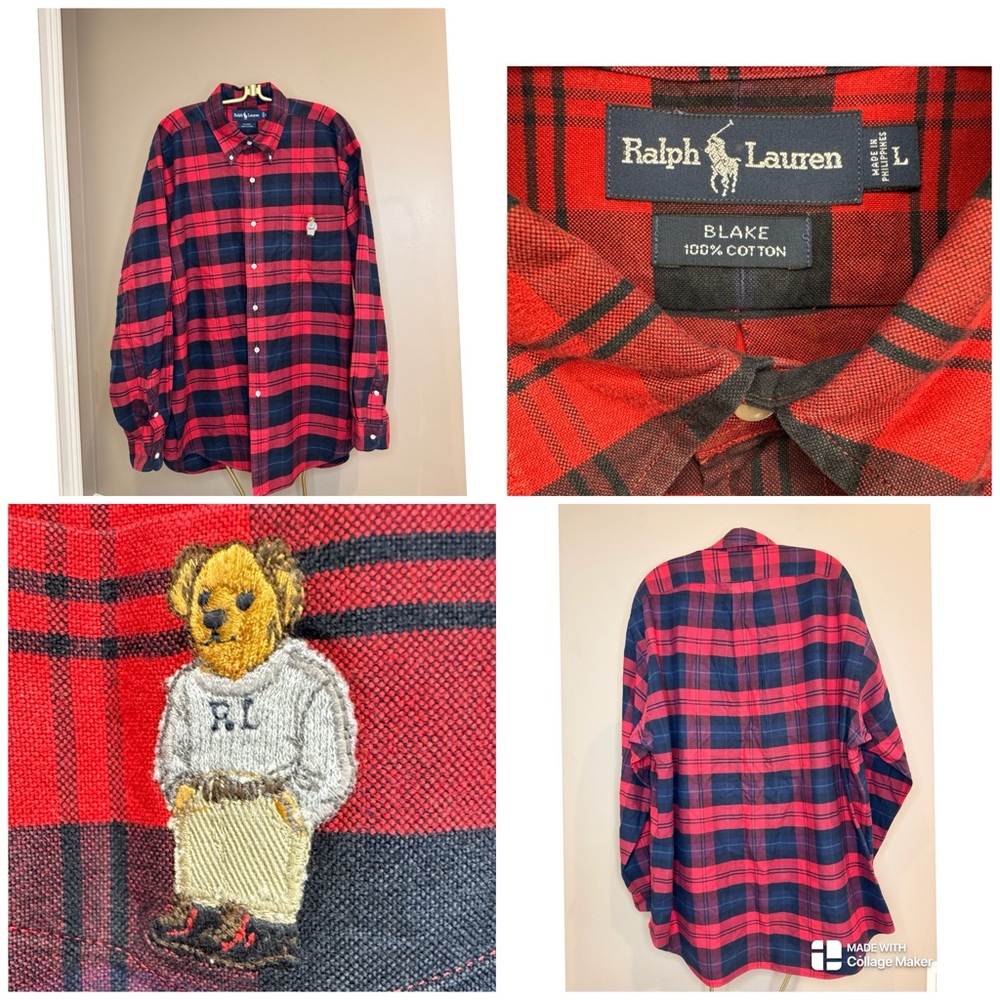 Vintage RALPH LAUREN bear logo blake tartan plaid button down